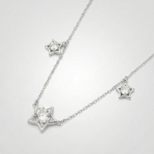 AGOR 925 Sterling Silver Celestial 5 Star Charm Necklace, Silver Finish Pendant Jewellery for Girls
