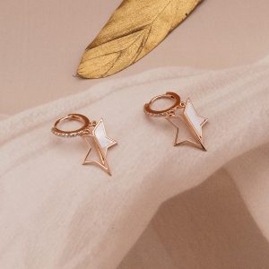 AGOR 925 Sterling Silver Rose Gold Plated Star Huggie Hoop Earrings, Dangle Charm Jewellery for Women