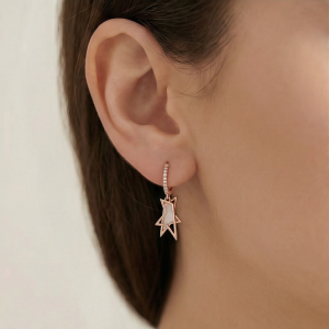 AGOR 925 Sterling Silver Rose Gold Plated Star Huggie Hoop Earrings, Dangle Charm Jewellery for Women