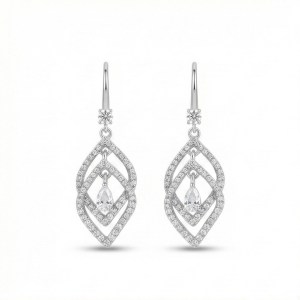 AGOR 925 Sterling Silver Geometric Designed Drop Earrings, Rhodium Plated Dangle Jewellery for Women