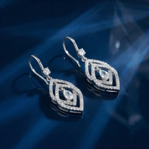 AGOR 925 Sterling Silver Geometric Designed Drop Earrings, Rhodium Plated Dangle Jewellery for Women