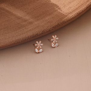 AGOR 925 Sterling Silver Rose Gold Plated Floral Stud Earrings, Nature Inspired Jewellery for Women