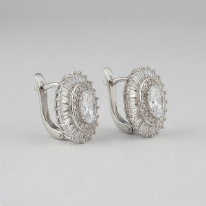 AGOR 925 Sterling Silver Oval Halo Stud Earrings, Rhodium Plated Statement Jewellery for Women