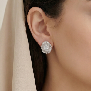AGOR 925 Sterling Silver Oval Halo Stud Earrings, Rhodium Plated Statement Jewellery for Women