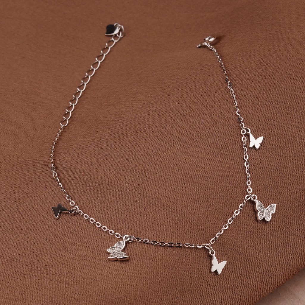 AGOR 925 Sterling Silver Butterfly Charm Bracelet for Women, High Polish Silver Finish Fashion Jewellery