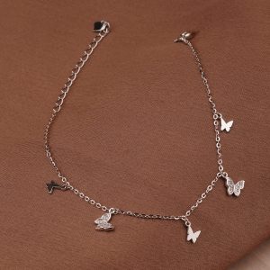AGOR 925 Sterling Silver Butterfly Charm Bracelet for Women, High Polish Silver Finish Fashion Jewellery