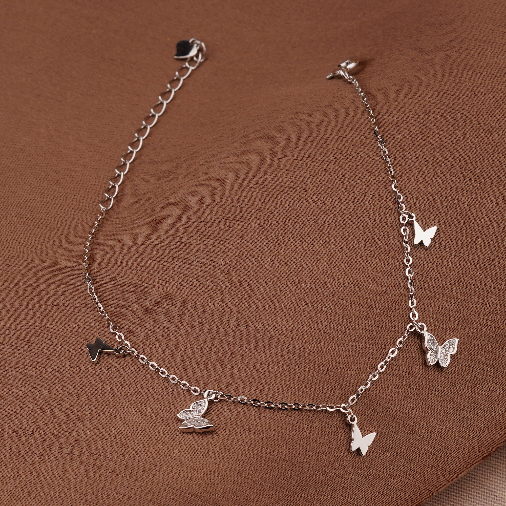 AGOR 925 Sterling Silver Butterfly Charm Bracelet for Women, High Polish Silver Finish Fashion Jewellery