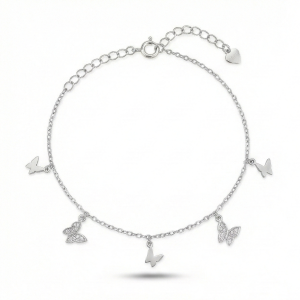 AGOR 925 Sterling Silver Butterfly Charm Bracelet for Women, High Polish Silver Finish Fashion Jewellery