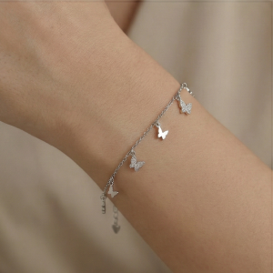 AGOR 925 Sterling Silver Butterfly Charm Bracelet for Women, High Polish Silver Finish Fashion Jewellery