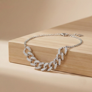 AGOR 925 Sterling Silver Paved Chain Link Bracelet, Silver Finish Modern Jewellery for Women