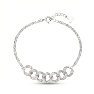 AGOR 925 Sterling Silver Paved Chain Link Bracelet, Silver Finish Modern Jewellery for Women