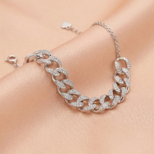 AGOR 925 Sterling Silver Paved Chain Link Bracelet, Silver Finish Modern Jewellery for Women
