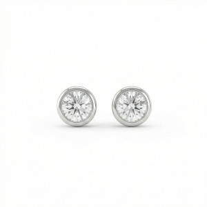 AGOR 925 Sterling Silver Round Bezel Set Solitaire Stud Earrings Jewellery for Women
