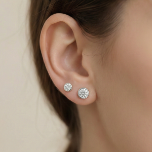 AGOR 925 Sterling Silver Round Bezel Set Solitaire Stud Earrings Jewellery for Women