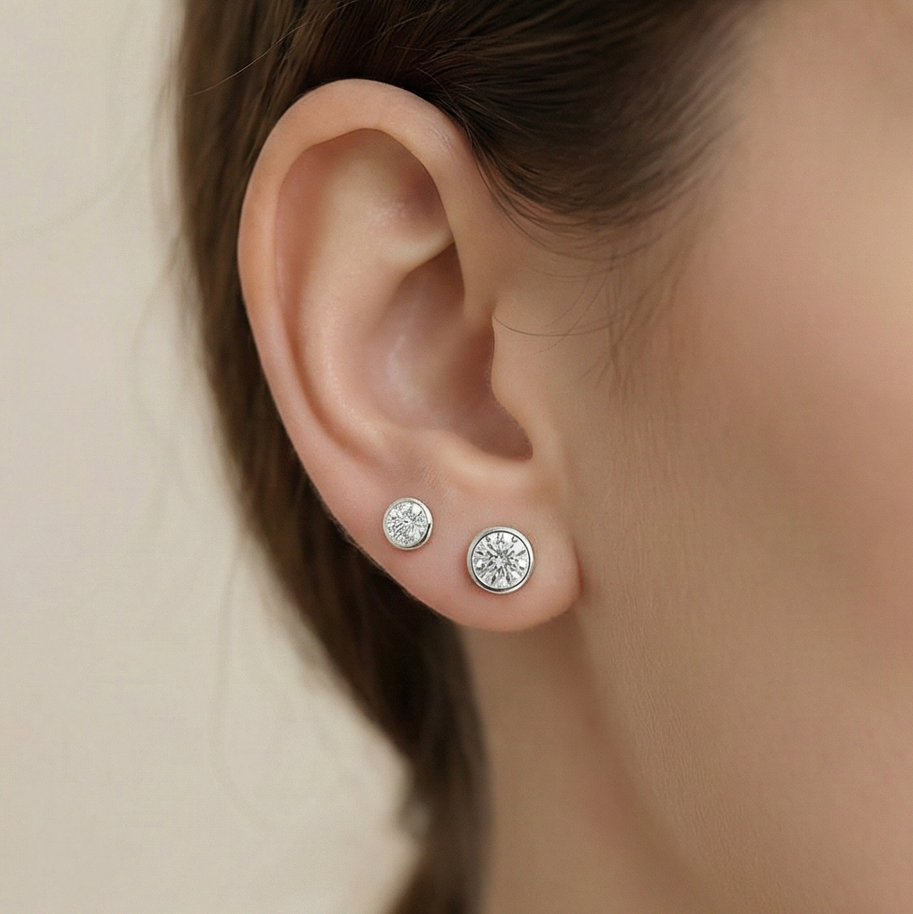 925 Sterling Silver Round Bezel Set Solitaire Stud Earrings Jewellery for Women