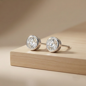 925 Sterling Silver Round Bezel Set Solitaire Stud Earrings Jewellery for Women