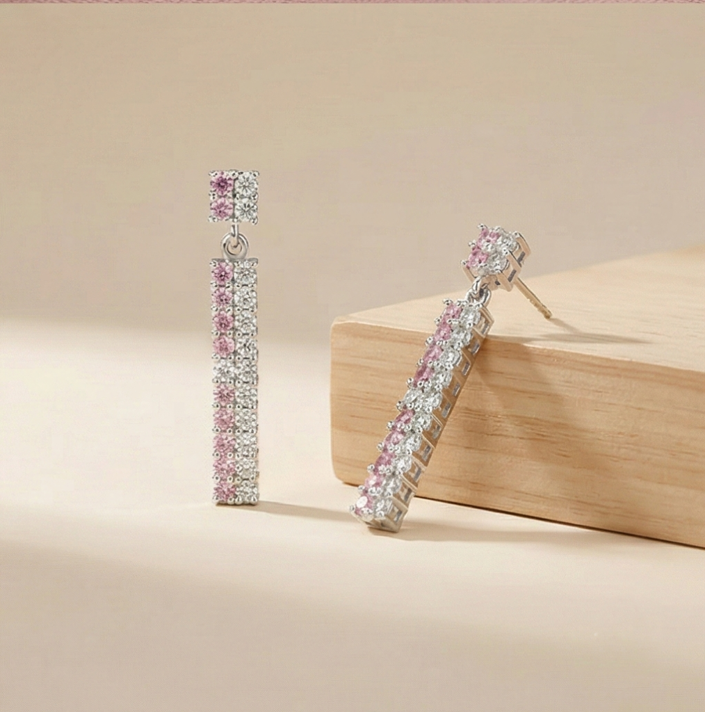 AGOR 925 Sterling Silver Pink and White Linear Drop Earrings Jewellery for Women