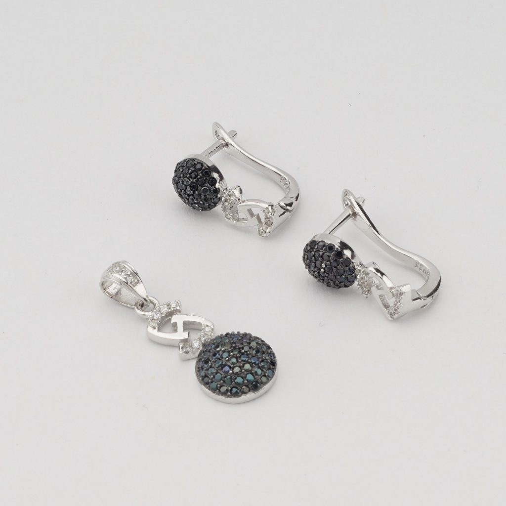 AGOR 925 Sterling Silver Black Stone Infinity Drop Pendant Set Rhodium Finish Jewellery