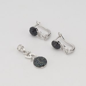 AGOR 925 Sterling Silver Black Stone Infinity Drop Pendant Set Rhodium Finish Jewellery