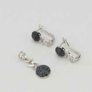 AGOR 925 Sterling Silver Black Stone Infinity Drop Pendant Set Rhodium Finish Jewellery