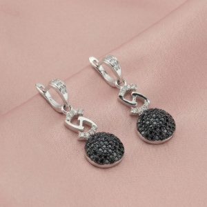 AGOR 925 Sterling Silver Black Stone Infinity Drop Pendant Set Rhodium Finish Jewellery