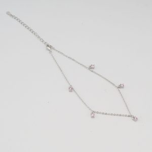 AGOR 925 Sterling Silver Pink Stone Charm Anklet for Women, Dainty Foot Jewellery