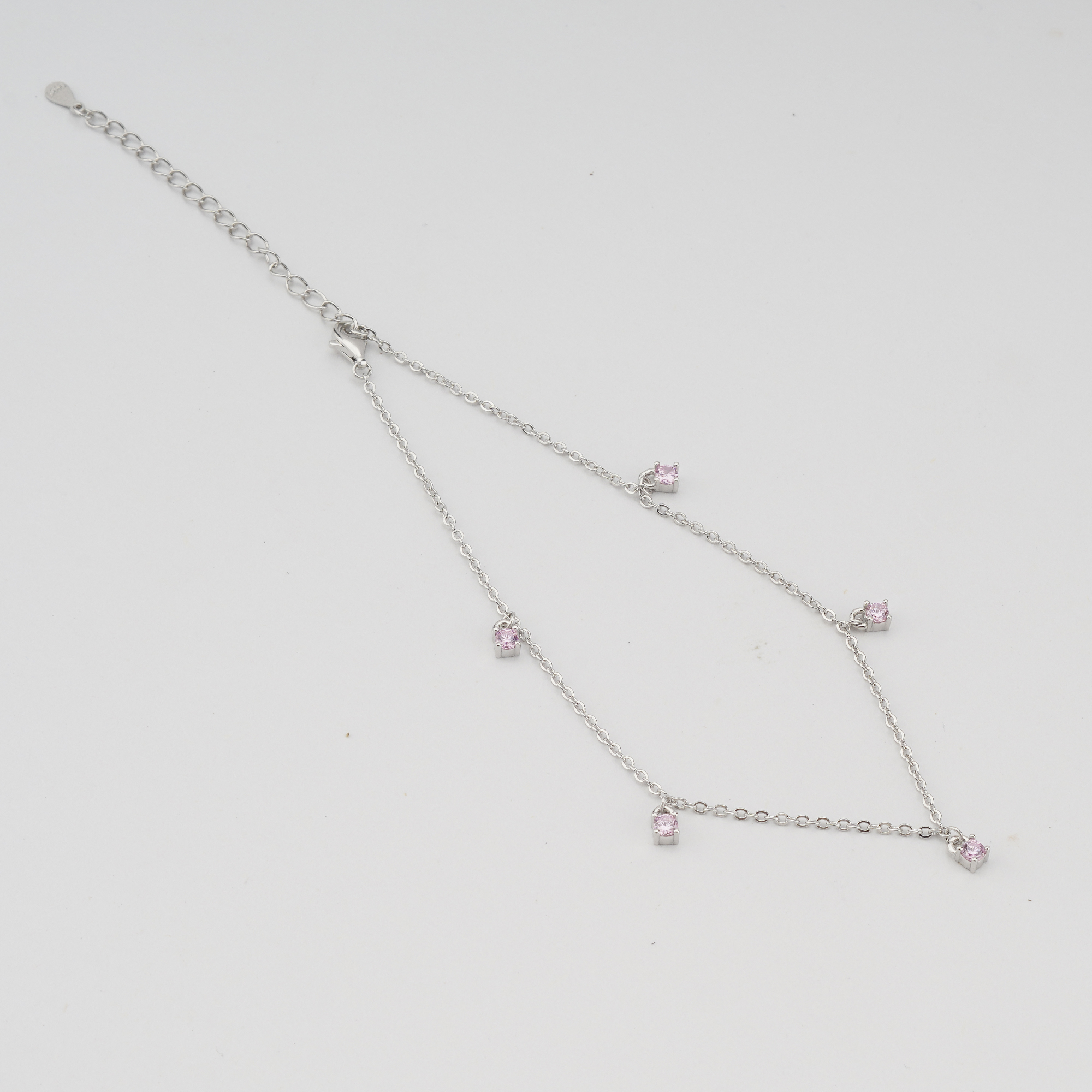 925 Sterling Silver Pink Stone Charm Anklet for Women, Dainty Foot Jewellery