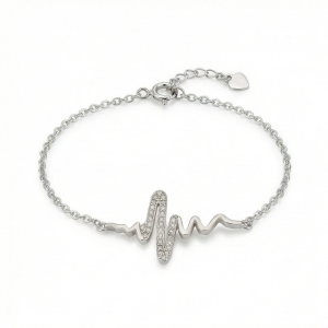 AGOR 925 Sterling Silver Heartbeat Pulse Chain Bracelet Jewellery for Women & Girls Silver Finish