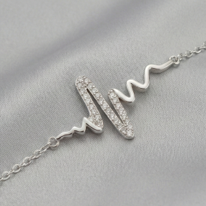 AGOR 925 Sterling Silver Heartbeat Pulse Chain Bracelet Jewellery for Women & Girls Silver Finish