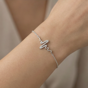 AGOR 925 Sterling Silver Heartbeat Pulse Chain Bracelet Jewellery for Women & Girls Silver Finish
