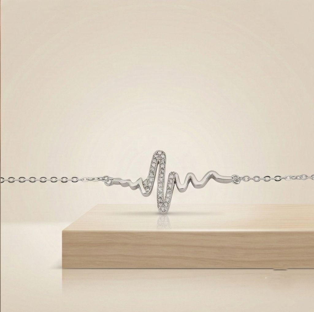 AGOR 925 Sterling Silver Heartbeat Pulse Chain Bracelet Jewellery for Women & Girls Silver Finish
