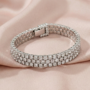 925 Sterling Silver Wide Triple Row Link Statement Bracelet Jewellery for Women High Polish