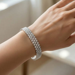 AGOR 925 Sterling Silver Wide Triple Row Link Statement Bracelet Jewellery for Women High Polish