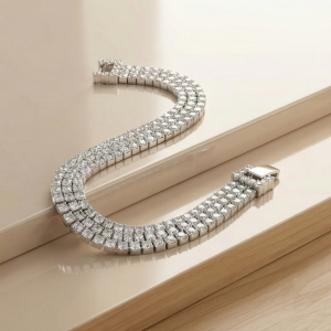 AGOR 925 Sterling Silver Wide Triple Row Link Statement Bracelet Jewellery for Women High Polish