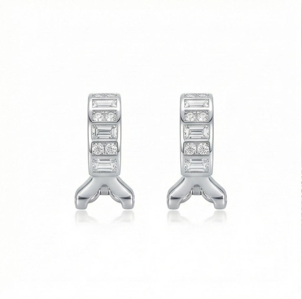 AGOR 925 Sterling Silver Geometric Baguette Huggie Hoop Earrings Jewellery for Women