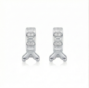 AGOR 925 Sterling Silver Geometric Baguette Huggie Hoop Earrings Jewellery for Women