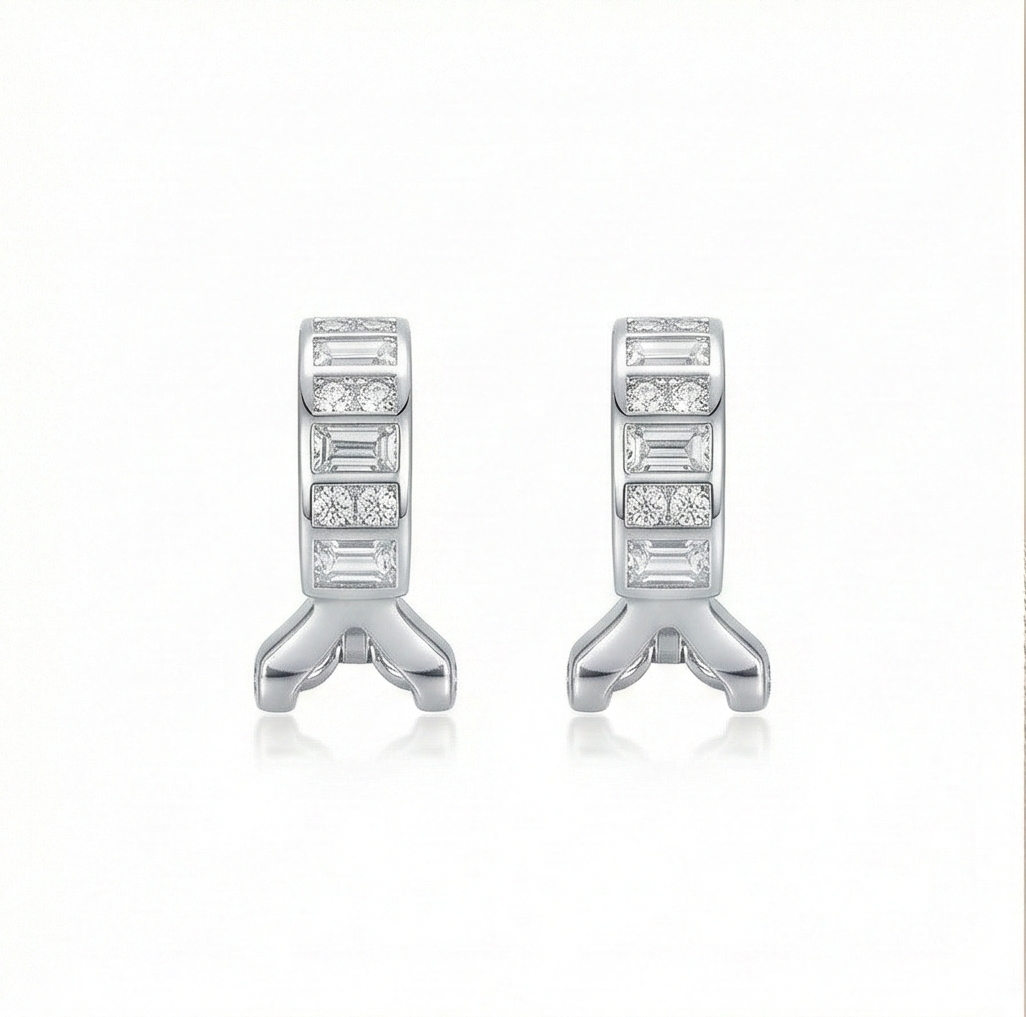 925 Sterling Silver Geometric Baguette Huggie Hoop Earrings Jewellery for Women