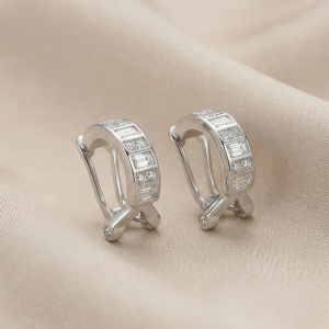 925 Sterling Silver Geometric Baguette Huggie Hoop Earrings Jewellery for Women