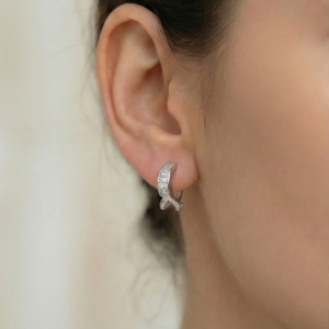 AGOR 925 Sterling Silver Geometric Baguette Huggie Hoop Earrings Jewellery for Women
