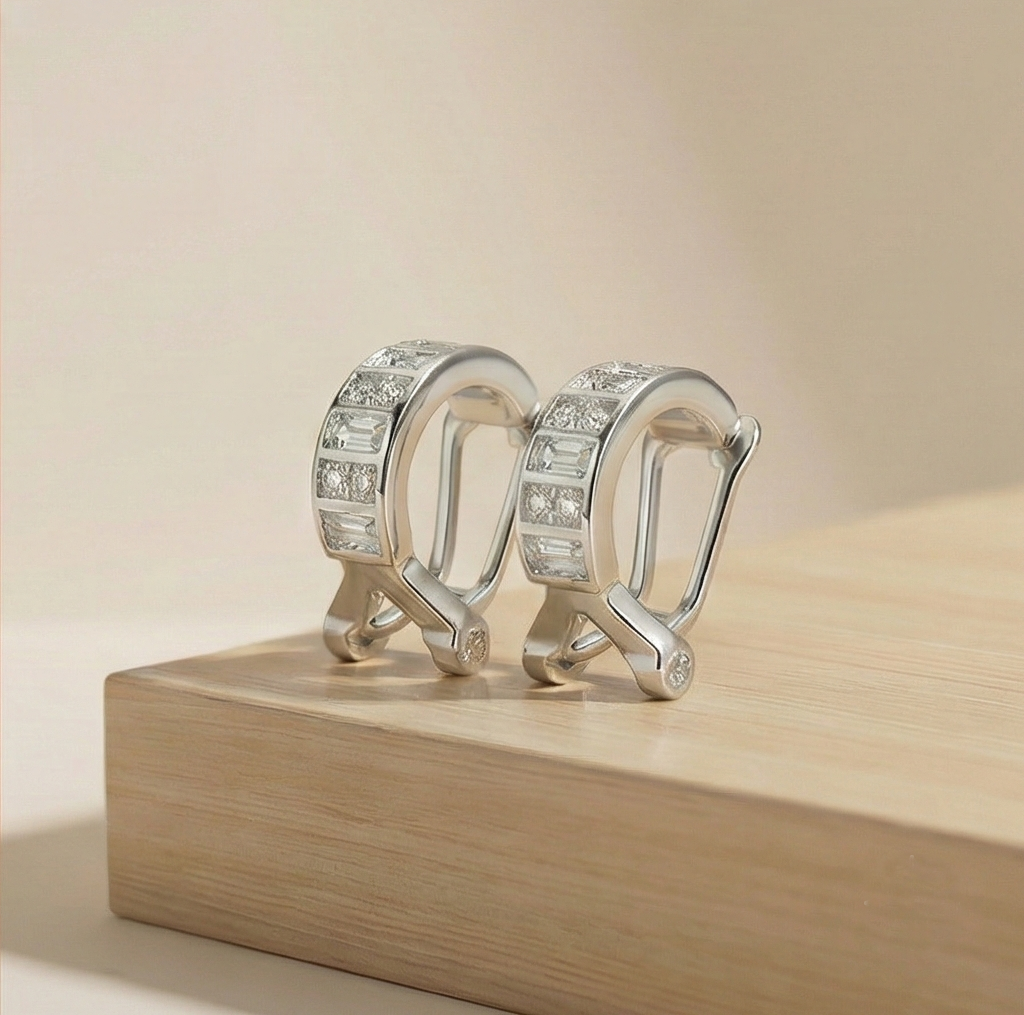 925 Sterling Silver Geometric Baguette Huggie Hoop Earrings Jewellery for Women