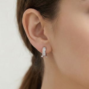 AGOR 925 Sterling Silver Geometric Baguette Huggie Hoop Earrings Jewellery for Women