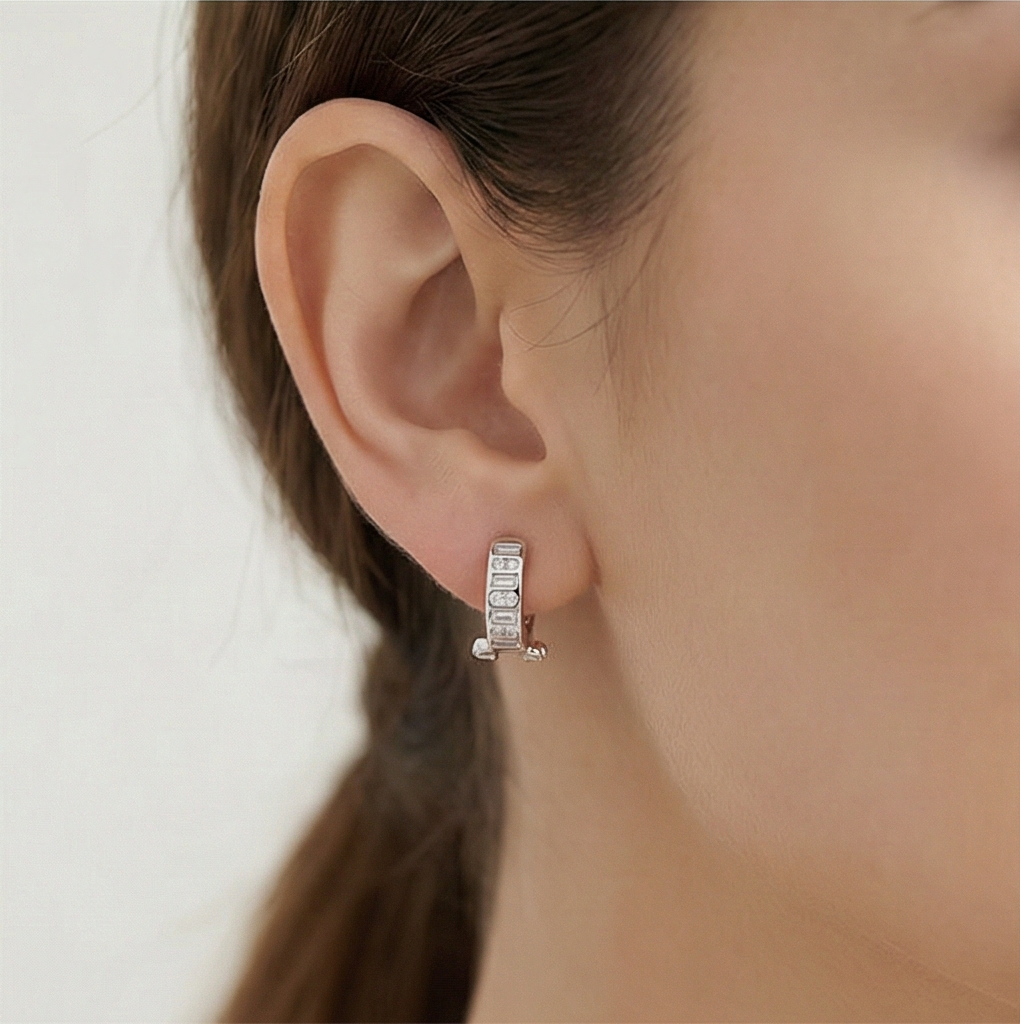925 Sterling Silver Geometric Baguette Huggie Hoop Earrings Jewellery for Women