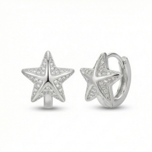 AGOR 925 Sterling Silver Pave Star Huggie Hoop Earrings Jewellery for Women & Girls