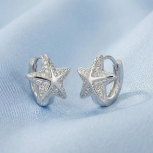 AGOR 925 Sterling Silver Pave Star Huggie Hoop Earrings Jewellery for Women & Girls