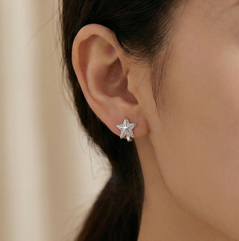 925 Sterling Silver Pave Star Huggie Hoop Earrings Jewellery for Women & Girls