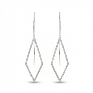 925 Sterling Silver Geometric Rhombus Wire Drop Earrings Jewellery for Women