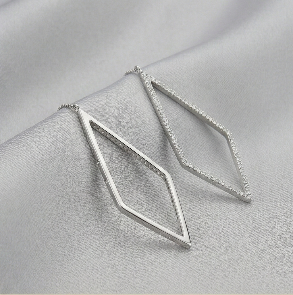 AGOR 925 Sterling Silver Geometric Rhombus Wire Drop Earrings Jewellery for Women