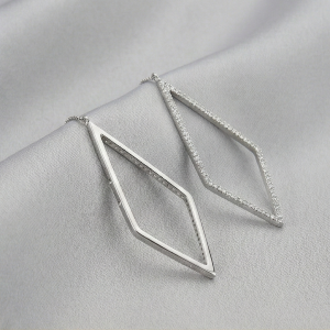 AGOR 925 Sterling Silver Geometric Rhombus Wire Drop Earrings Jewellery for Women