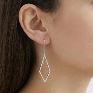 AGOR 925 Sterling Silver Geometric Rhombus Wire Drop Earrings Jewellery for Women