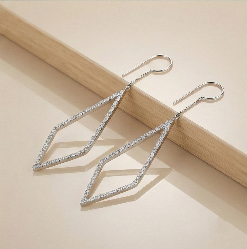 AGOR 925 Sterling Silver Geometric Rhombus Wire Drop Earrings Jewellery for Women